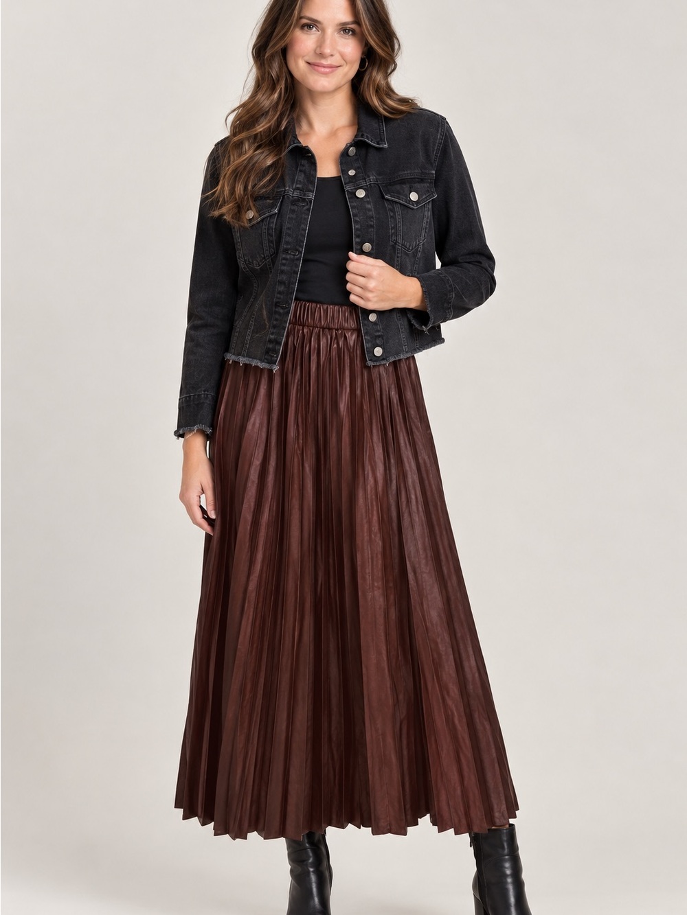 Pleated Faux-Leather Maxi Skirt -Rich Mauve